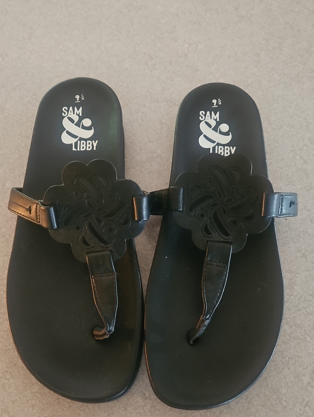 Sam & Libby Black Floral Thong Slide Sandals